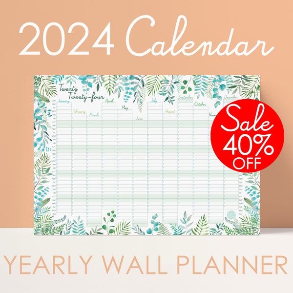 2024 Botanical Wall Calendar | Yearly Planner | 2024 Calendar | Year Organiser | Wall Planner | Wedding Planner | Monthly Planner.