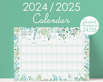 2024-25 Academic Wall Planner | Yearly Planner | Mid Year Calendar | Botanical Planner | Monthly Planner | University Planner