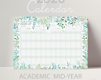 2026-27 Academic Wall Planner | Yearly Calendar | Mid Year | Student