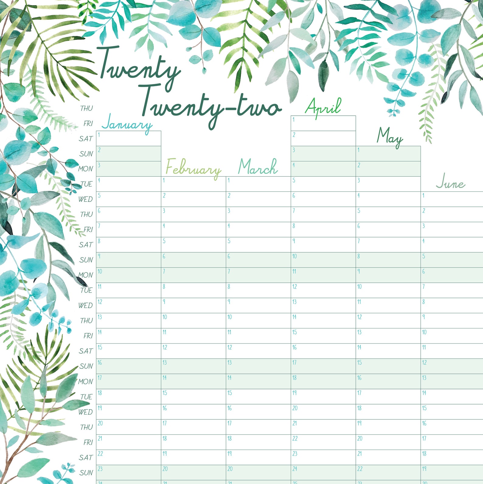 2022 Lush Botanical Wall Calendar Yearly Planner 2022 - Etsy