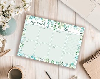 Weekly Planner Pad | 50 Tear Away Sheets | Organiser | To Do List | Note Pad | Desk Top | Botanical Illustration.