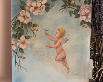 Stunning Oil Painting on Canvass Cherub