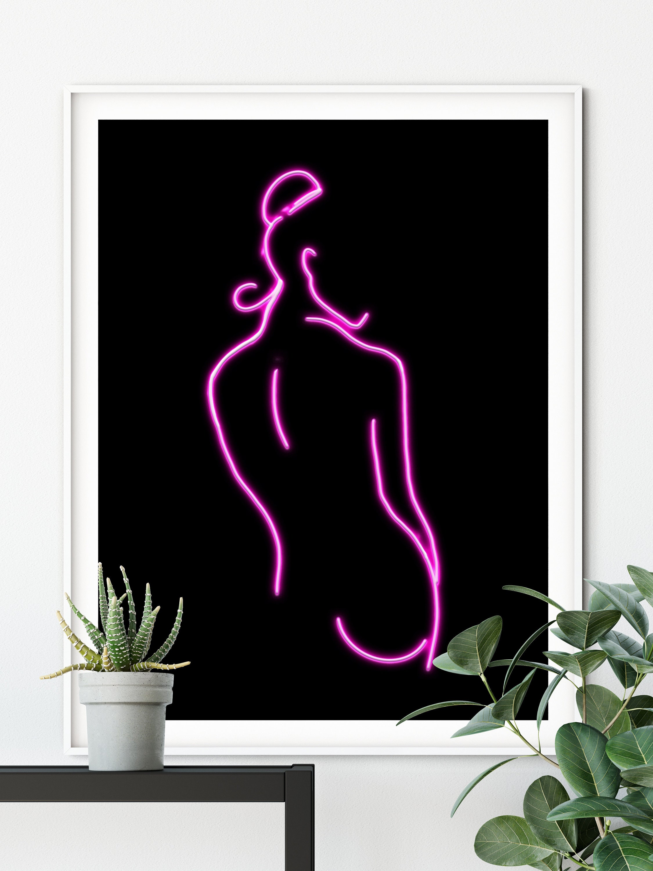 Neon Pink PRINTABLE Female Figure Neon Sign Wall Art Neon Etsy