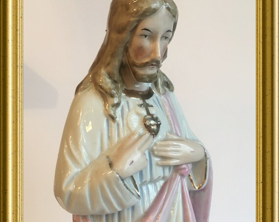 Antique porcelain sacred heart figurine: Jesus