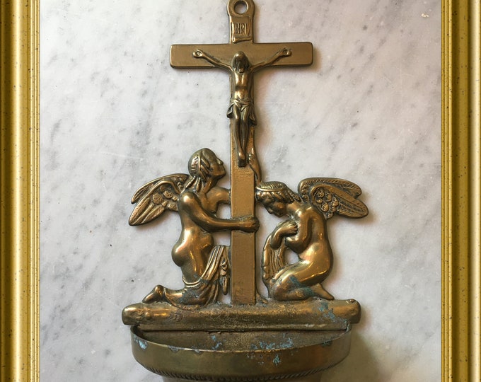 Vintage Large Brass Holy Water Font: Crucifix With Angels - Etsy