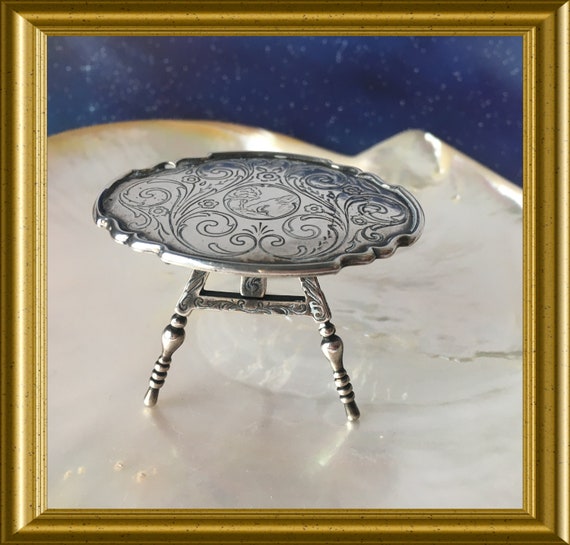 Vintage Dutch miniature hinged silver tilt top table, folding table