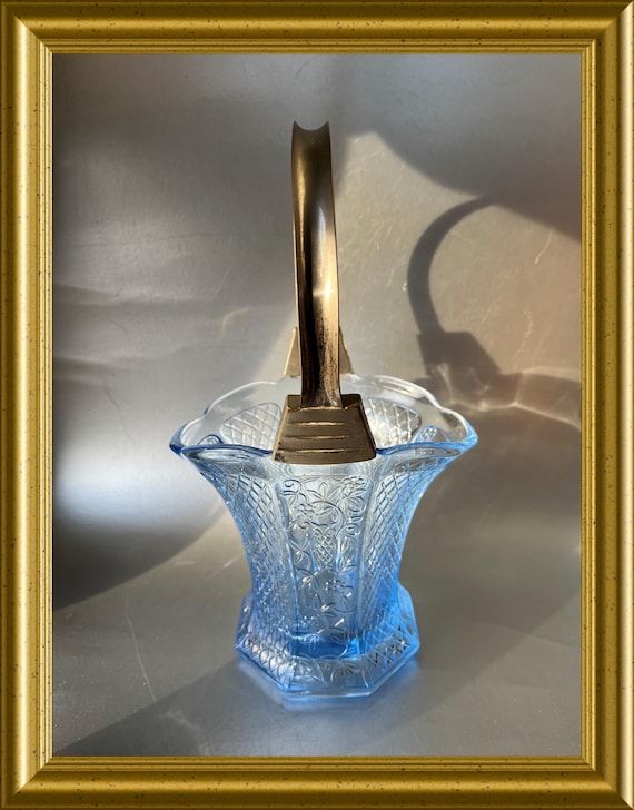 Beautiful blue glass jar with handle, ice bucket