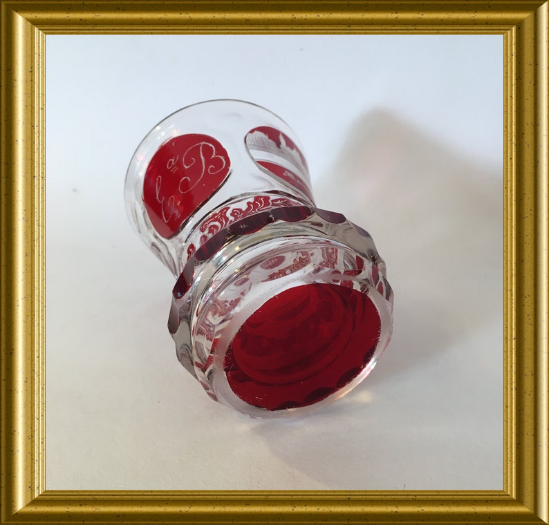 Antique bohemian engraved souvenir glass beaker Egermann Etsy