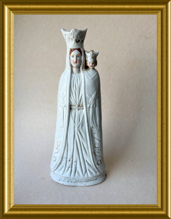 Antique porcelain figurine: Holy Mary with child Jesus, Scherpenheuvel, Montaigu