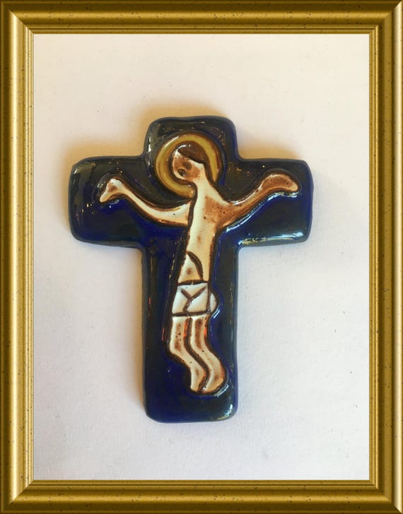 Vintage Dutch terracotta cross: crucifix, Jesus Christ, Henk Potters