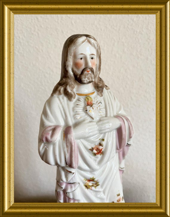 Antique porcelain sacred heart figurine: Jesus