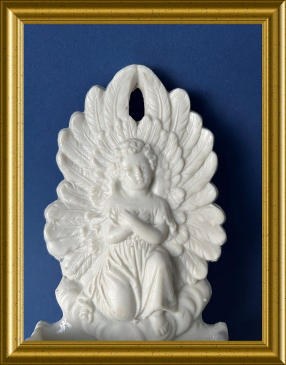 Antique porcelain holy water font: angel