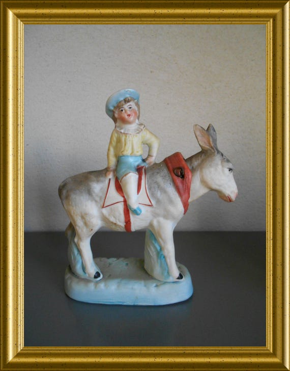 Antique bisque porcelain figurine: donkey with nodding head