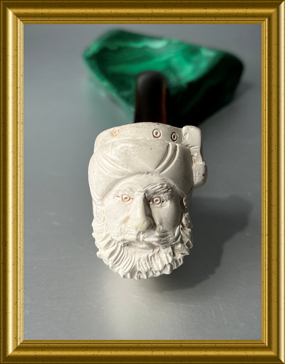 Vintage meerschaum smoking pipe: face, bearded man
