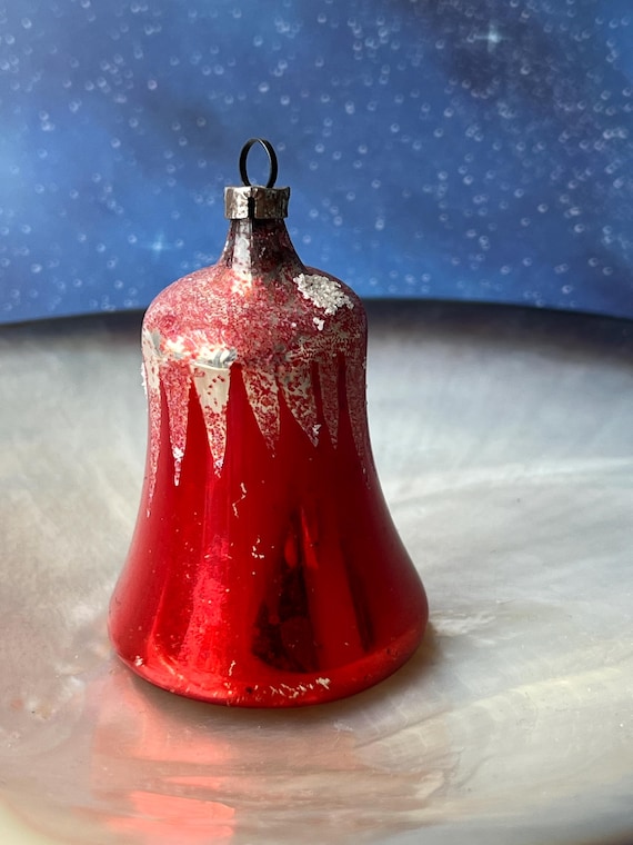 Vintage glass christmas ornament : red christmas bell