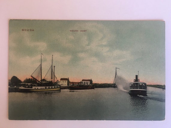 Antique postcard: Nieuwe Vaart Gouda, boat, ship, steamer