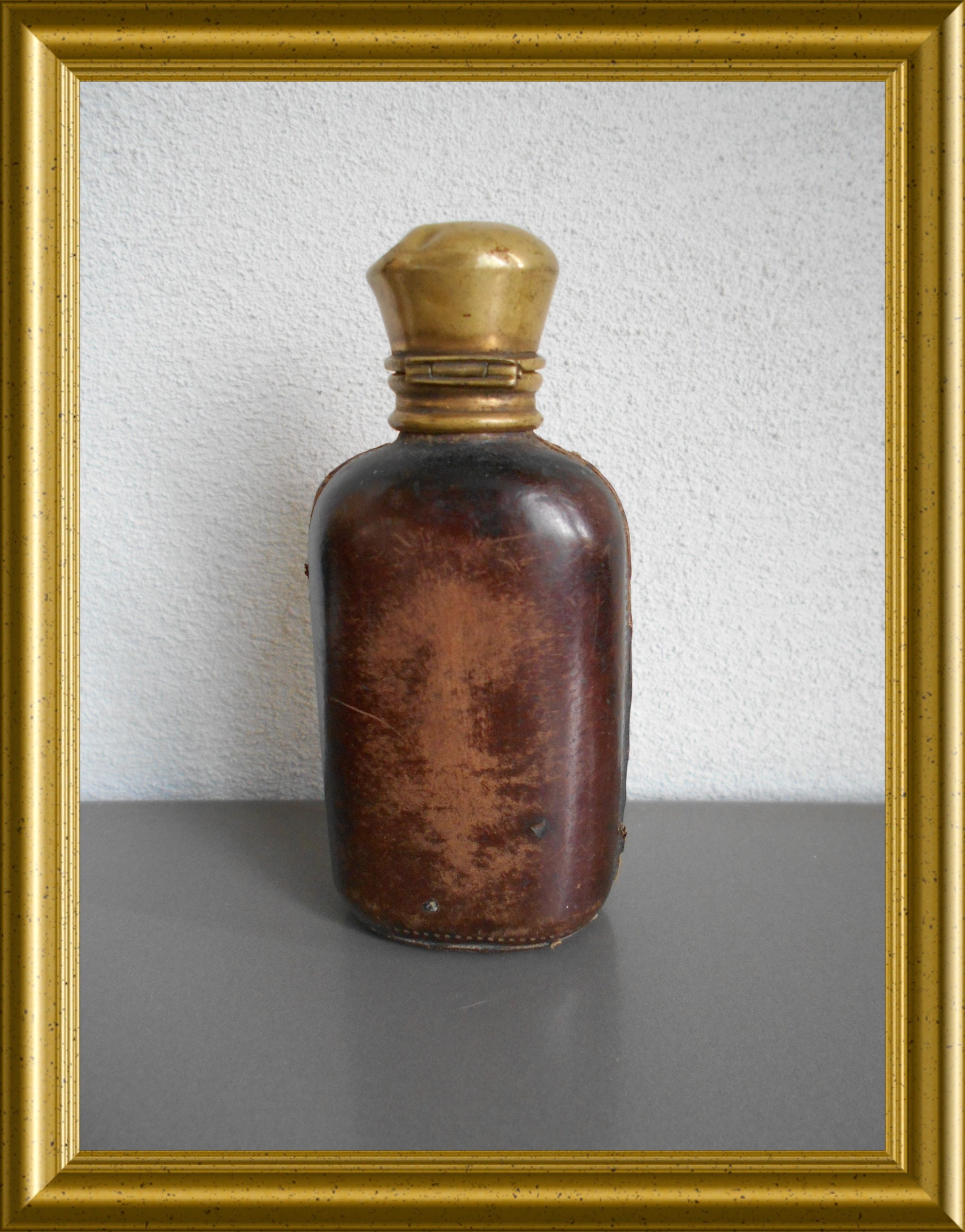 Antique Traveling Perfume Bottle in Leather Bound Ornate Case and Blue  Velvet, 1800s for sale at Pamono
