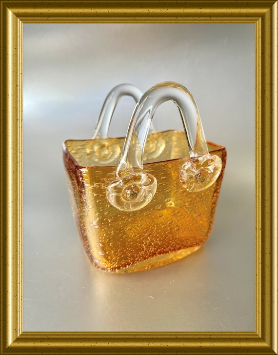 Vintage glass object/ small vase, shape purse