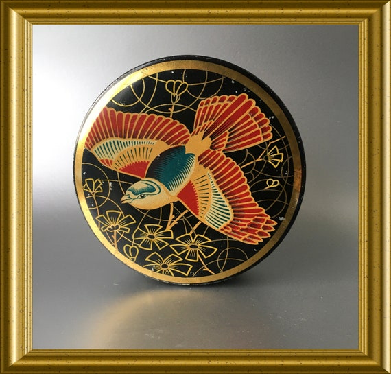 Art deco round tin box: bird, Habi