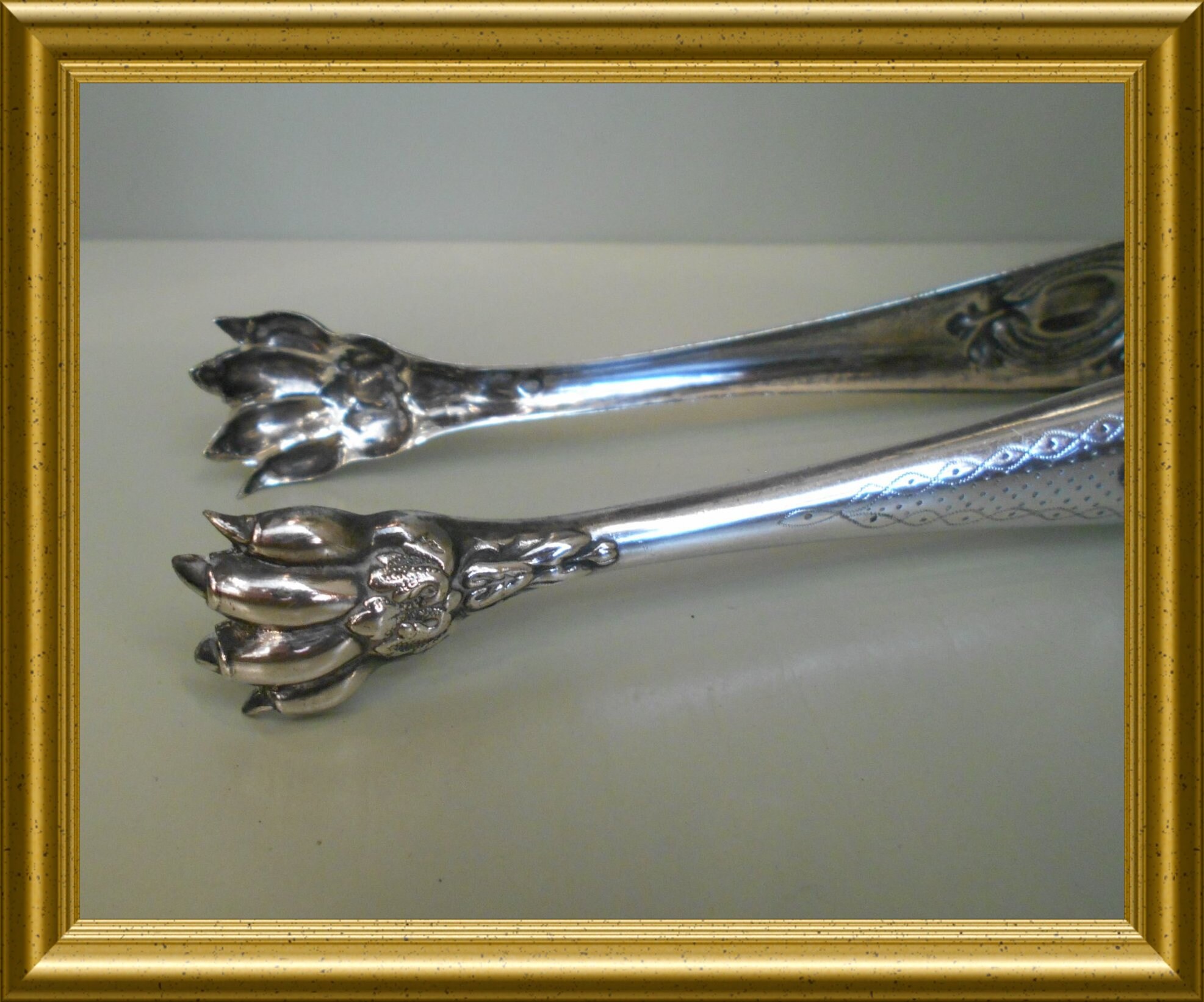 Antique silver plated sugar tongs / ice tongs, with claws