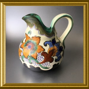 Beautiful hand painted art pottery vase / jug, PZH Gouda