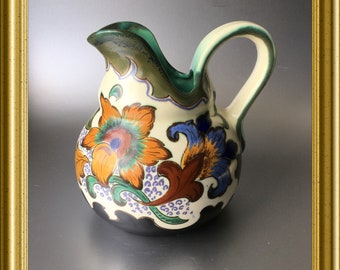 Beautiful hand painted art pottery vase / jug, PZH Gouda