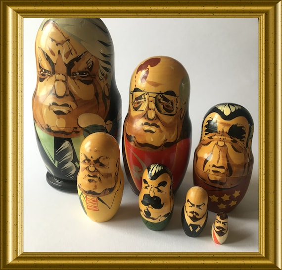 Vintage wooden nesting dolls: Russian leaders