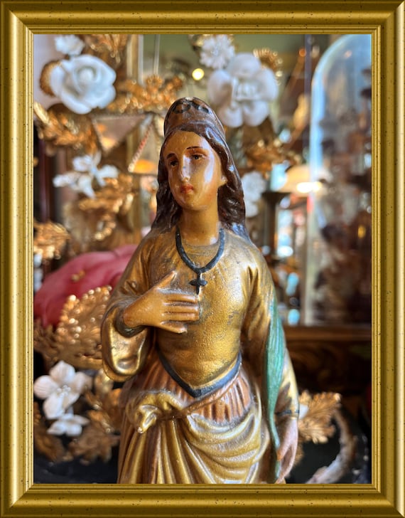 Vintage plaster figurine: St. Barbara with tower
