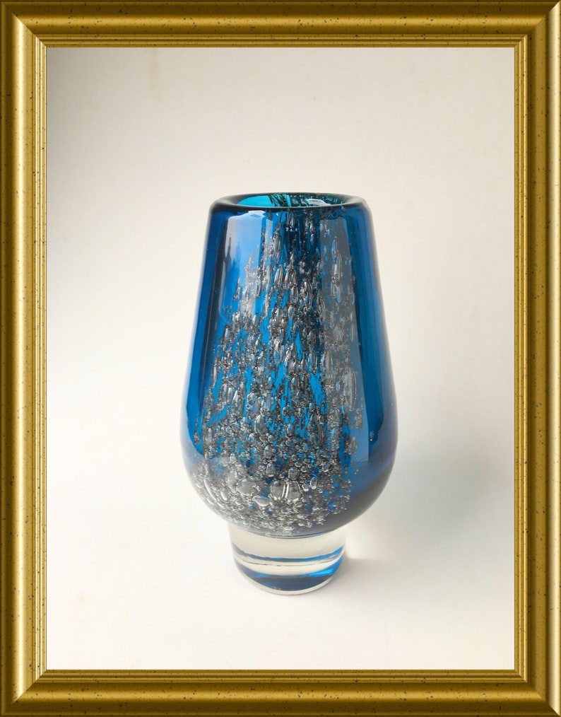 Vintage heavy glass design vase: blue, Heinrich Löffelhardt, Florida, Schott Zwiesel image 5