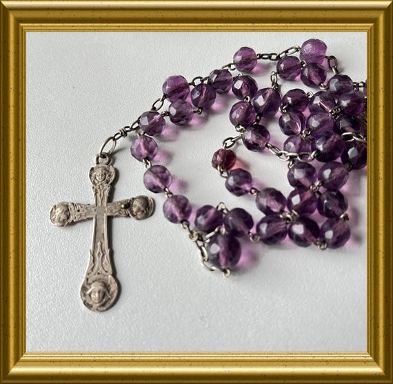 Vintage rosary with purple glass beads