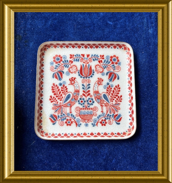 Vintage Austrian enamelled small dish: Eva Scherer Wien, bird, peacock