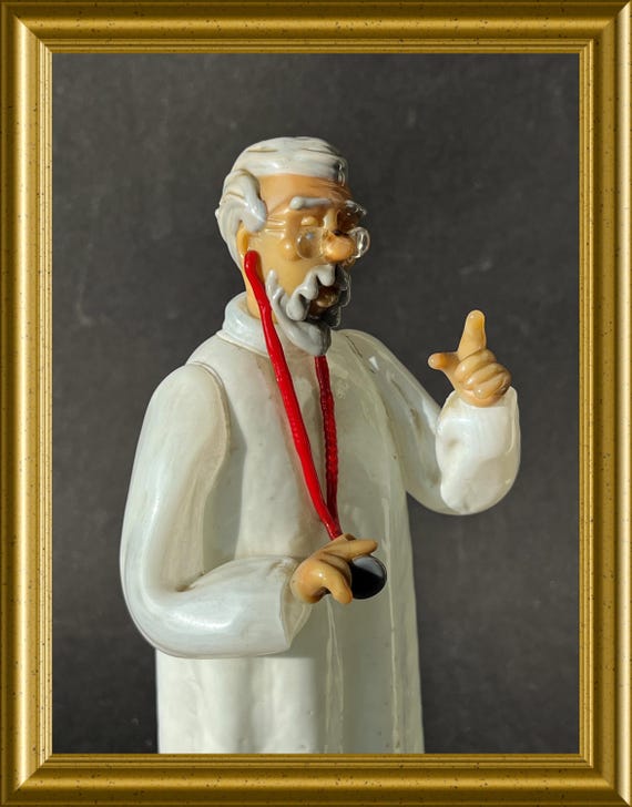 Vintage Bohemian glass figurine: doctor with stethoscope, ZBS