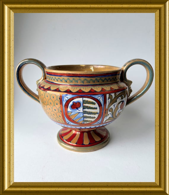 Antique signed bowl with handles, SCU, Paolo Rubolli, Gualdo Tadino, Umbra