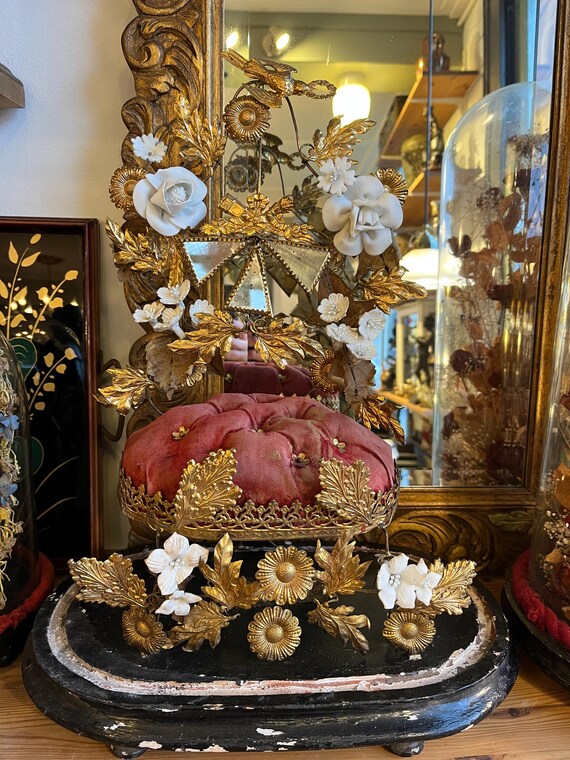 PICKUP ONLY Antique French bridal chair on wooden base