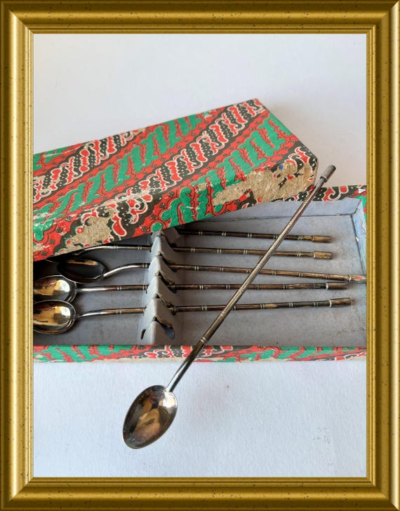 Yogya / djokja antique silver cocktail spoons: bamboo decor