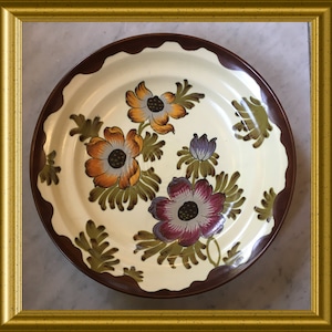 Vintage Gouda art pottery bowl, dish, plate: Amoon, Plazuid Gouda