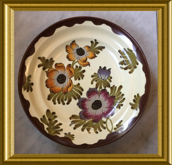 Vintage Gouda art pottery bowl, dish, plate: Amoon, Plazuid Gouda