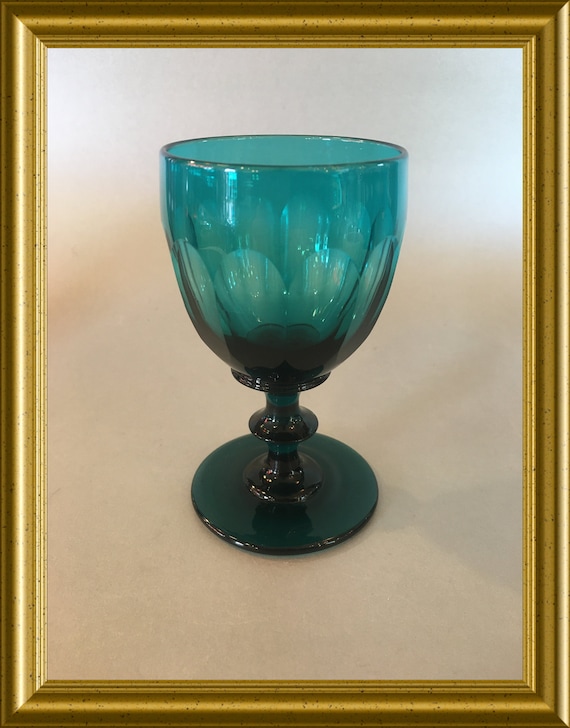 Antique facet cut blue/ green drinking glass