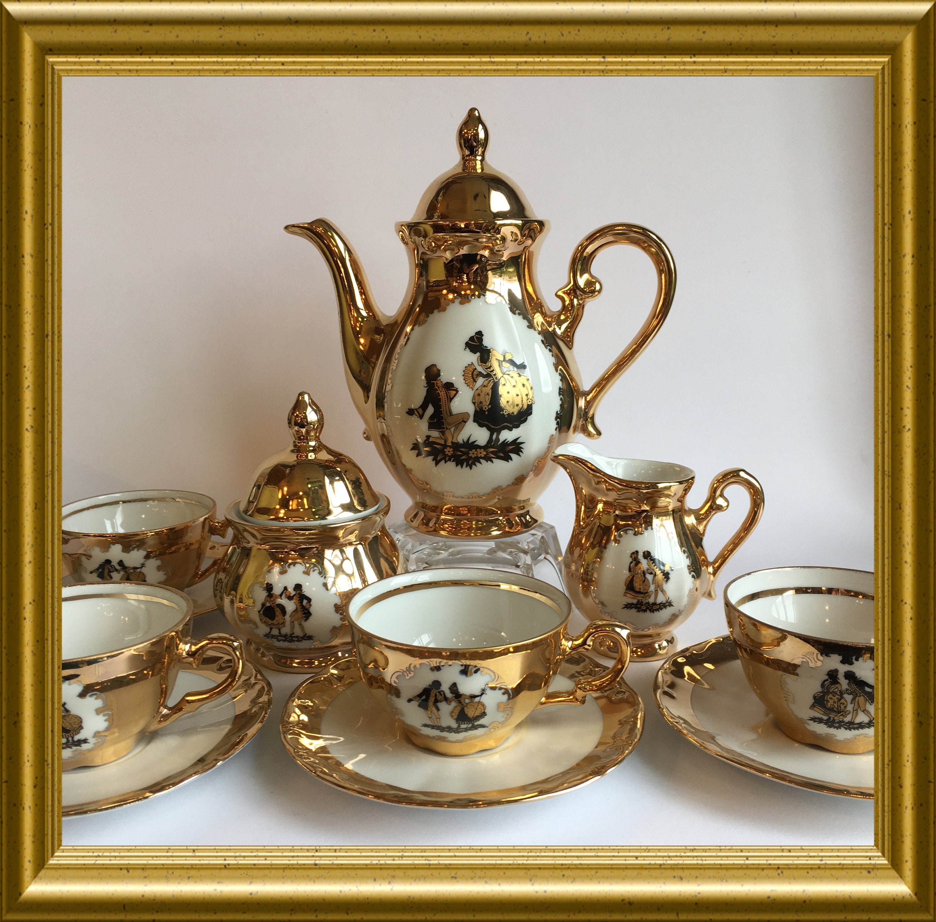 Bavaria Germany Porzellan 24 Karat Gold Wert 24 carat gold Bavaria porcelain mocha service: silhouet