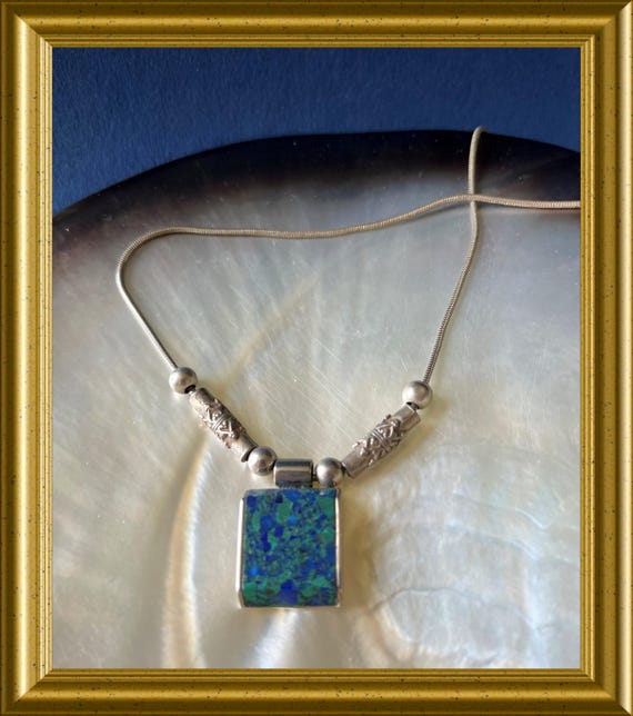 Beautiful silver necklace with azurite / Eilat stone pendant