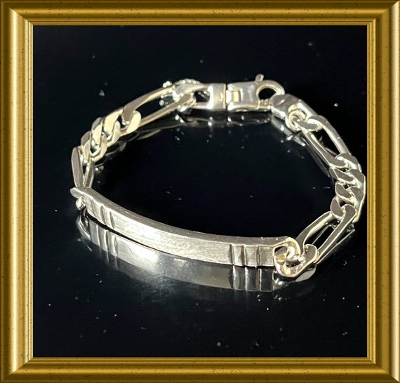 Vintage silver bracelet: gourmette link, plate