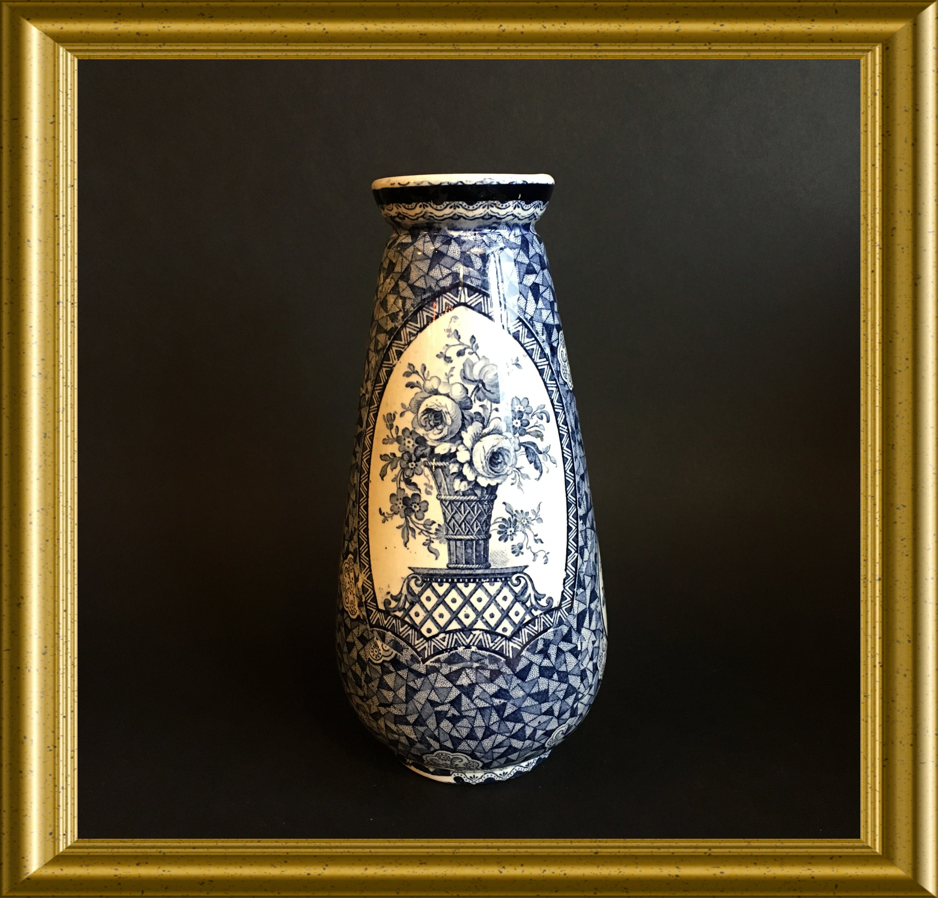 Antique blue and white earthenware vase decor Flamand