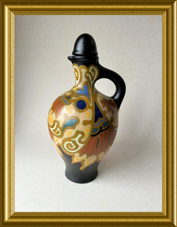 Vintage hand painted art pottery jug: Regina Gouda art pottery