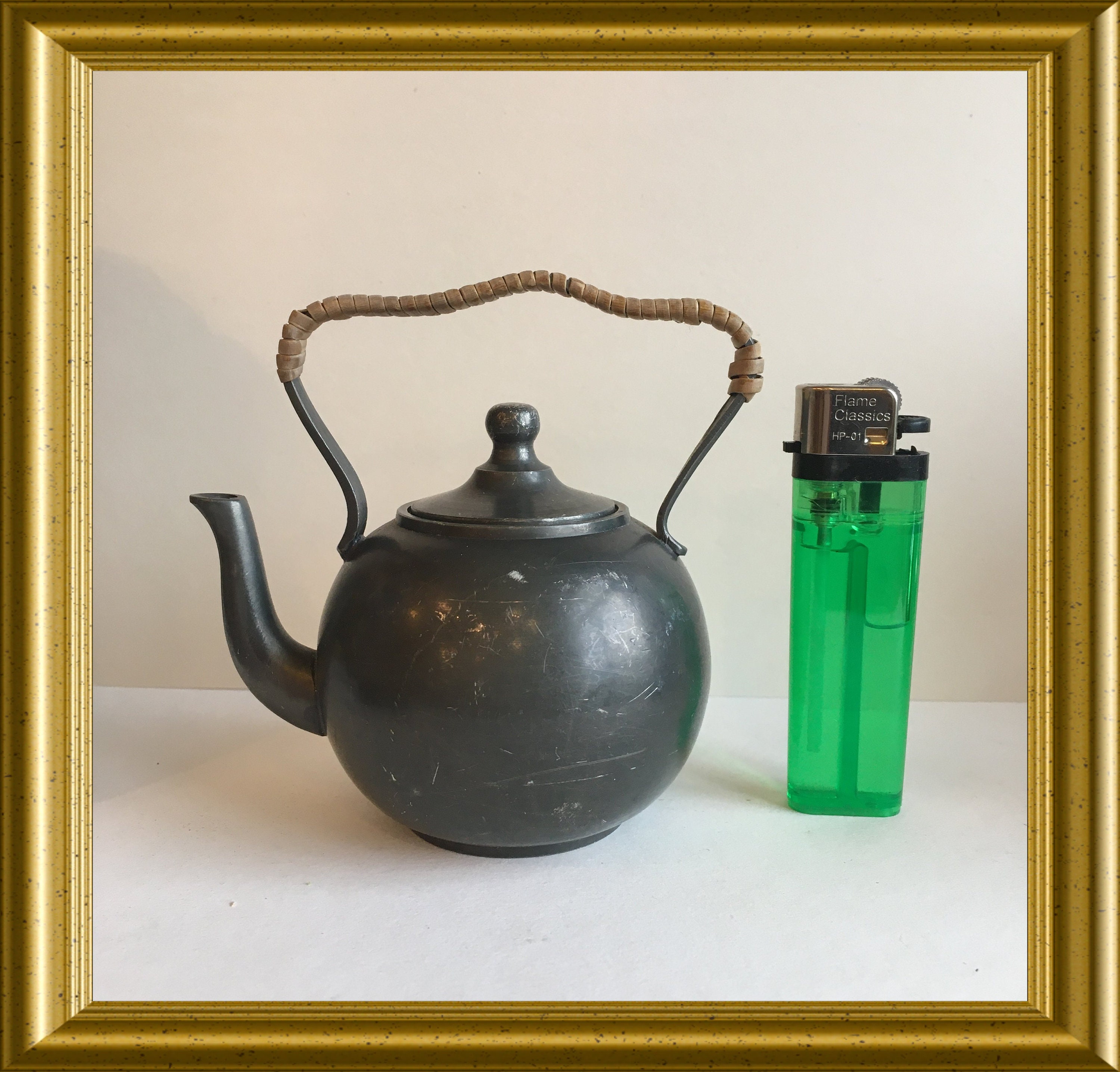Antique toy small pewter kettle