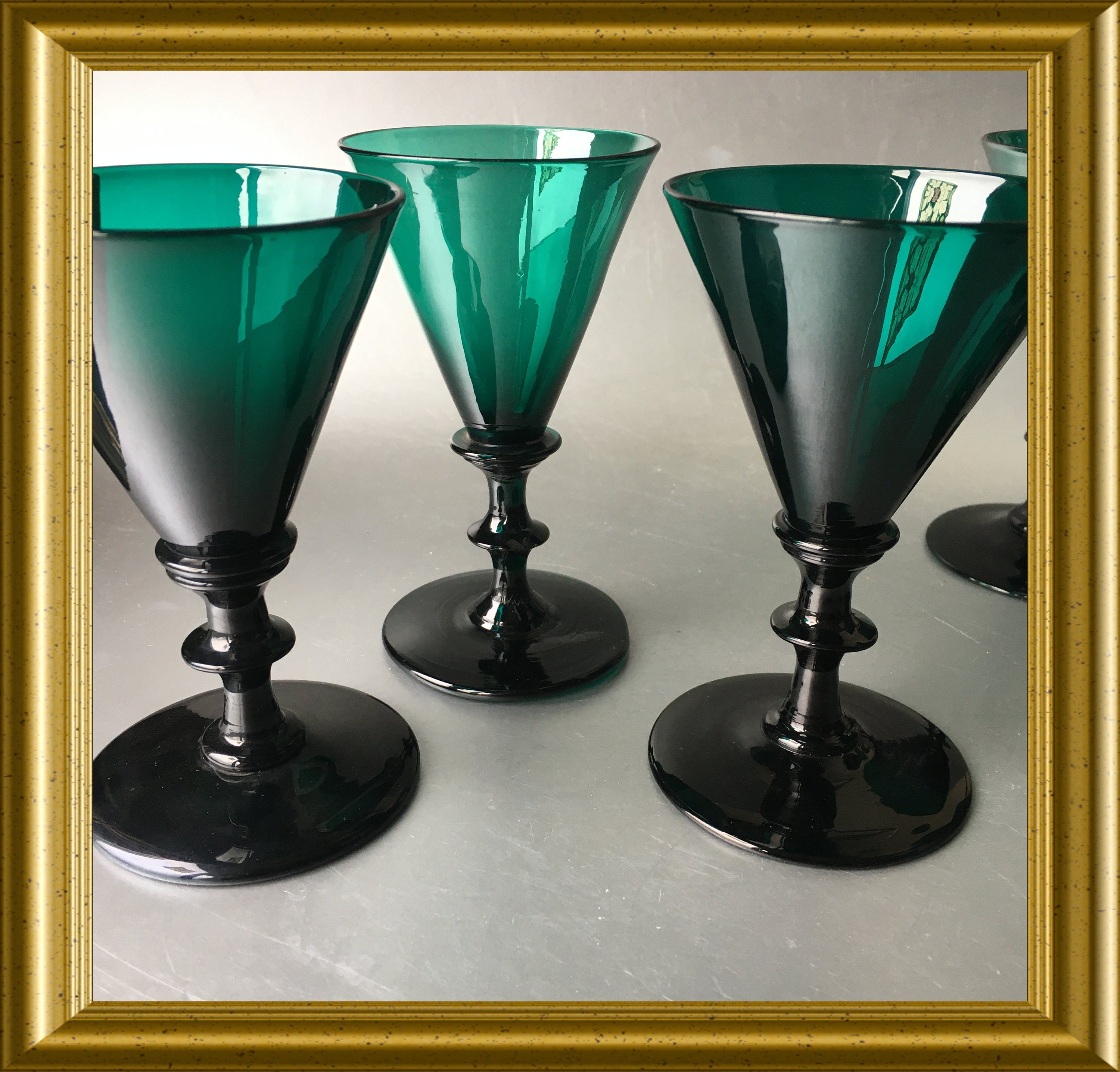 Antique emerald green drinking glass, umbrella glass, Bristol glass