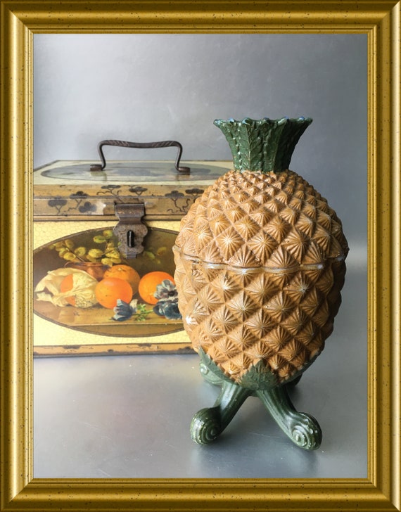 Antique French Vallerysthal milk glass pineapple box, lidded bowl