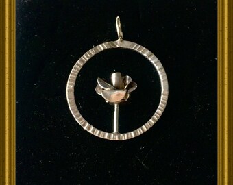 Vintage silver pendant : rose