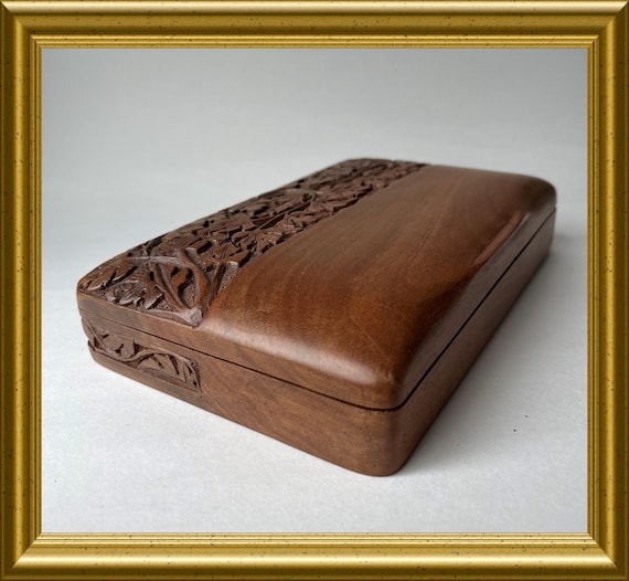 Vintage wooden box, wood carving