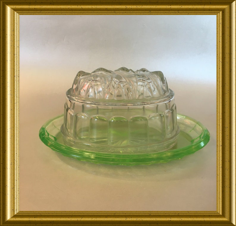 Vintage green uranium glass jelly mould Etsy
