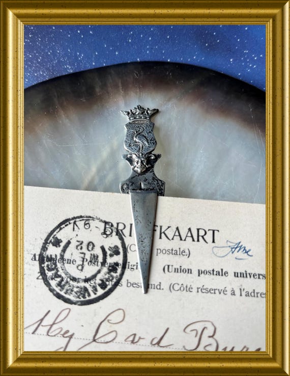 Vintage silver bookmark: The Hague, stork
